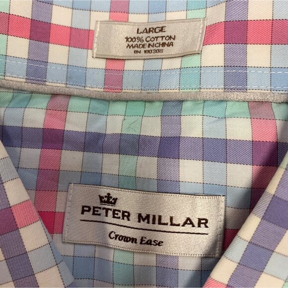 Peter Millar Crown Ease Button Down Casual Shirt Mens L Multicolor Check Plaid - Picture 3 of 8